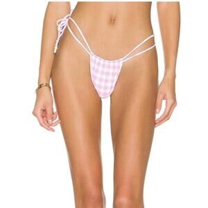 VDM Reversible Cheeky Brazilian Gingham Pink White Teal Beaded Side Tie XL